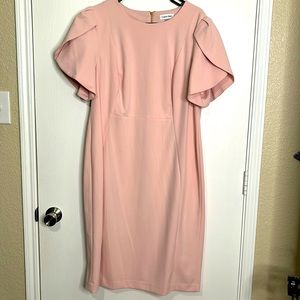 Calvin Klein Puff Shoulder Sheath Pink Dress with gold zip up Women’s Size 16W